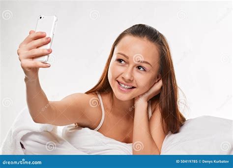 Making Selfie Stock Image Image Of Cheerful Person 50419785