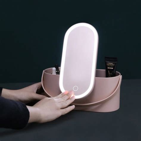 Makeup Organizer Box With Led Light Mirror Portable Travel Makeup
