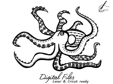 Octopus Svgdxf Vector Art For Laser Cut Cricut Cnc Router Etsy Uk