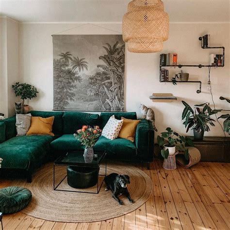 Bohemian Living Room Green Couch Ut Home Design