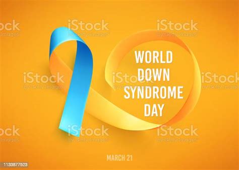 Hari World Down Syndrome 21 Maret Simbol Pita Kuning Biru Realistis