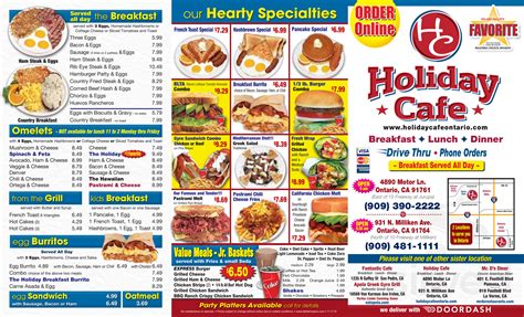 Designing menus for your cafe has never been easier with canva's stunning, printable templates you can personalize with your own culinary creations. Holiday Cafe menu in Ontario, California, USA