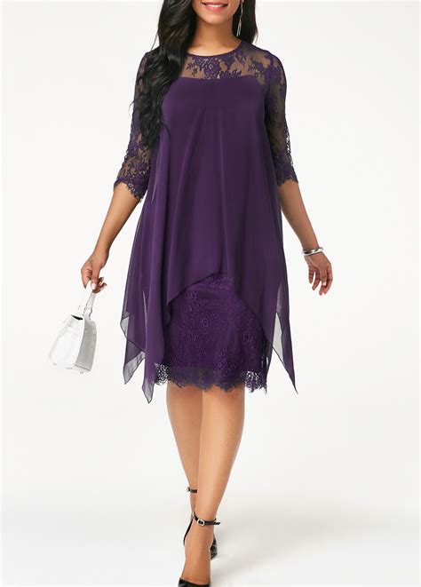 Rotita Three Quarter Sleeve Purple Lace Dress Usd 36 5
