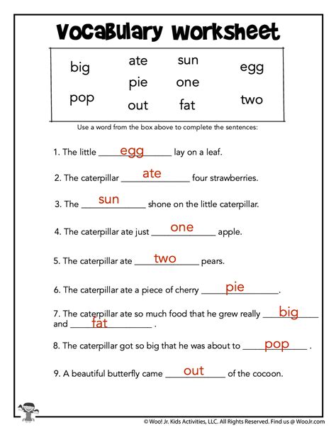 Reading Vocabulary Worksheet