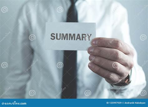 Businessman Showing Word Summary On Business Card Stock Image Image