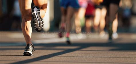 Marathon Running Race People Feet On City Road Stock Photo Image Of