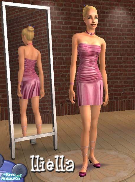 The Sims Resource Satin Shirred Dress Pink