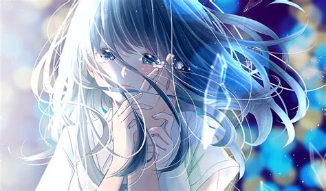 Hd Wallpaper Anime Girl Crying Romance Long Hair Tears Hands
