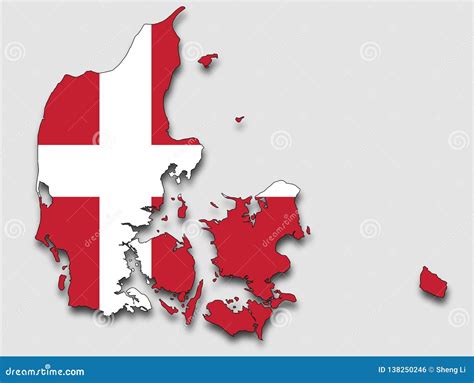 Highly Detailed Political Denmark Map Filled With The National Flag