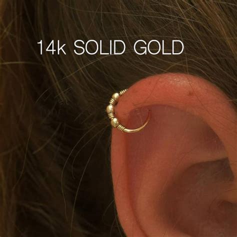 14K Solid Gold Piercing Earring Snug Hoop Earring Helix Etsy UK