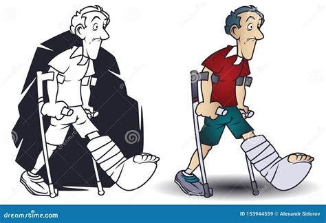 Funny Little Men Man On Crutches Stock Vector Illustration Of