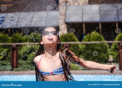 Girl Sprinkles Water From Her Mouth Outdoor Stock Image Image Of Enjoyment Fountain