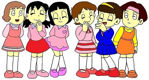 Miyoko Shizuka Yumeko Takemi Sumire Miki Grouping Smiles Picture Colored Version Cute