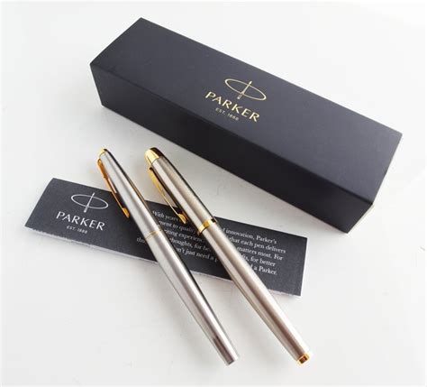 Parker 2 Luxurious Brushed Steel Fountain Pens With Gold Catawiki