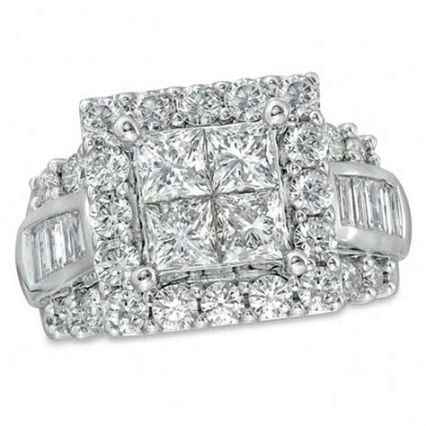 4 Ct Tw Princess Cut Quad Diamond Square Frame Engagement Ring In 14k White Gold Engagement