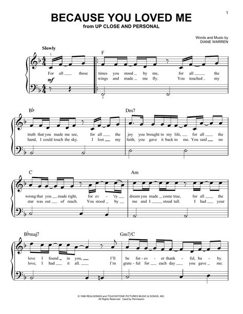 Because You Loved Me | Sheet Music Direct