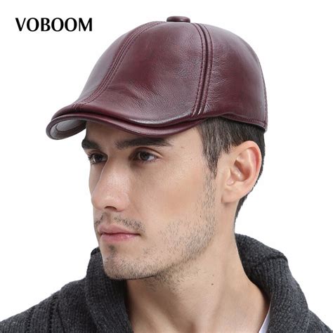 Voboom Genuine Leather Duckbill Flat Cap Autumn Winter Warm Ear