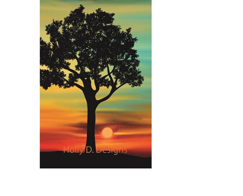 Illustrated Tree With Painted Sunset Illustration Sunset Design