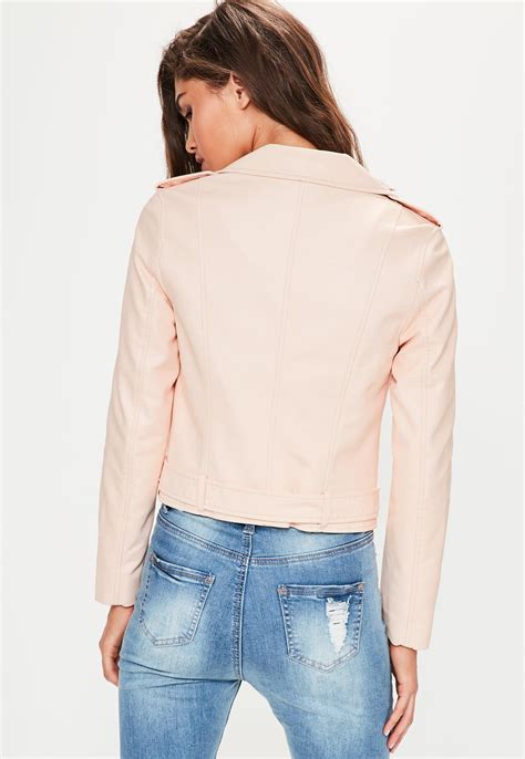 Missguided Nude Ultimate Faux Leather Biker Jacket Lyst