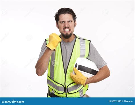 Portrait Of A Angry Construction Worker With Clenched Fist Again