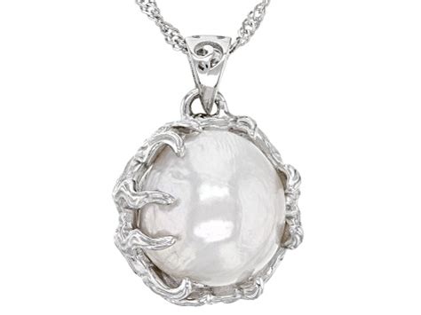White Cultured Freshwater Pearl Rhodium Over Sterling Silver Pendant