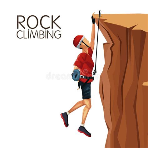 scene man hanging on the cliff anchored to the top rock climbing stock vector illustration of