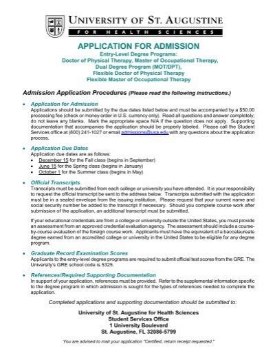 Application For Admission University Of St Augustine For Health