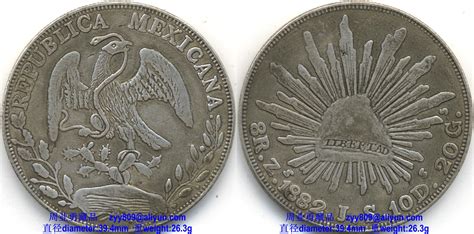 Mexico, officially the united mexican states, is a country in the southern portion of north america. 1882 Mexican Eagle Silver Peso Coin, Obverse: REPUBLICA ...