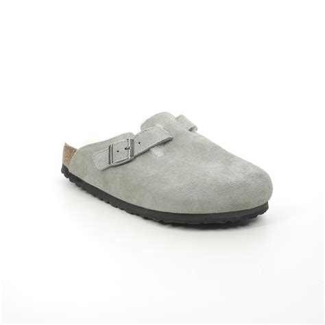 Birkenstock Boston Suede Mule Slippers Stone Coin