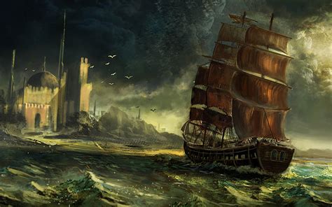 Pirate Ship Battle Backgrounds Outdoors Wallpaper 1080p