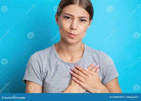 Heart Pain Beautiful Woman Suffering From Pain In Chest Stock Image