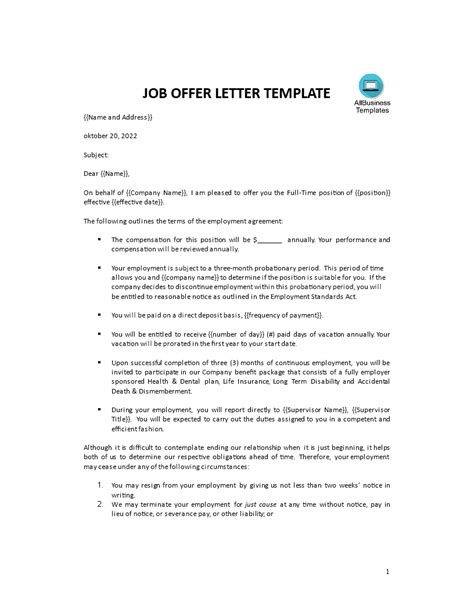 Sample Job Offer Letter Templates At Allbusinesstemplates Com