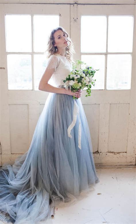Another reason why brides prefer lace wedding dress is that it is a very graceful fabric that hides every lump and bumps, and makes. 2017 Chic Serenity Blue and White Wedding Dress A line ...