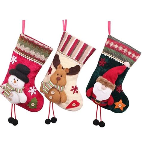 3 pcs christmas stockings santa claus reindeer and snowman for xmas holiday party decor