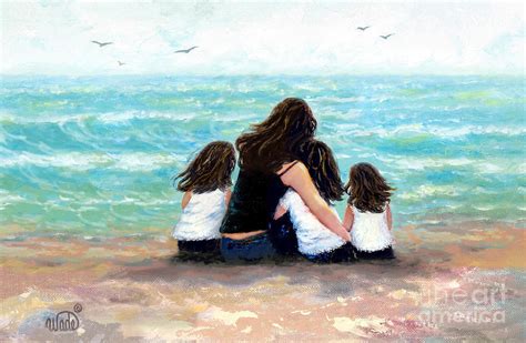 Beach Mother And Three Daughters Hugging Painting By Vickie Wade Fine Art America
