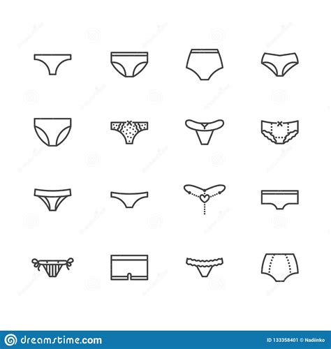 Lingerie Flat Line Icons Set Panties Types Woman Underwear Bikini