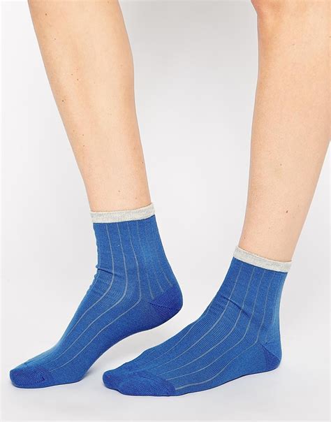 Lyst Asos 5 Pack Rib Ankle Socks With Tipping In Blue
