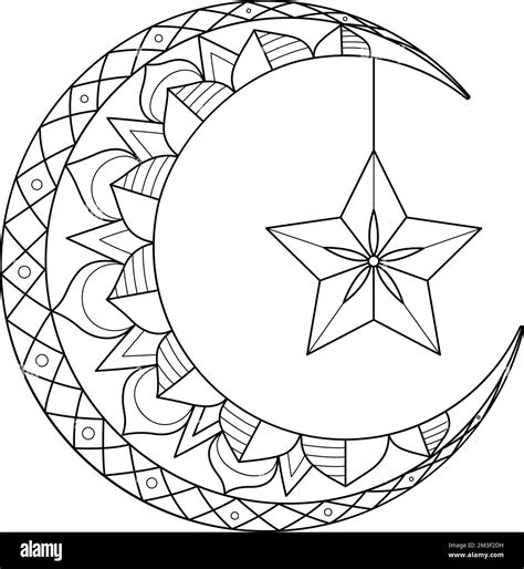 Ramadan Crescent Moon With Star Isolated Coloring Stock Vector Image