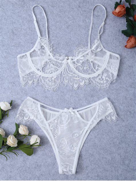 Underwire Sheer Lace Bra And Panty White Intimates M Zaful