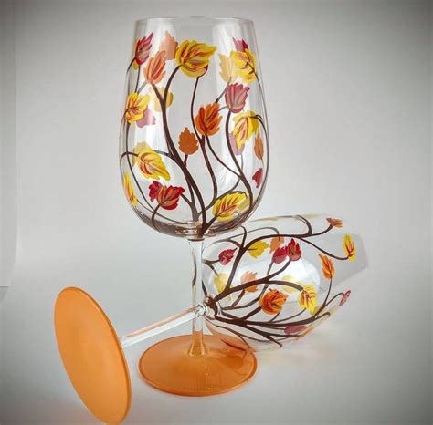 Autumn Leaf Hand Painted Wine Glass Bright Fall Leaves Etsy Hand