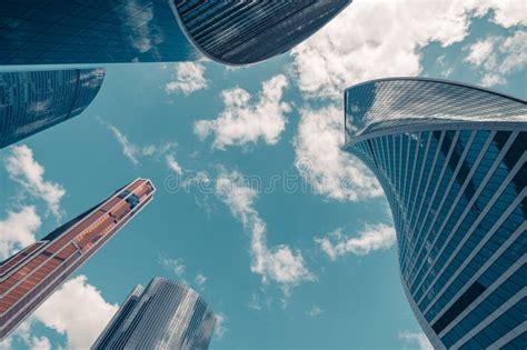Glass Towers Of The Business District Against The Blue Sky Stock Image