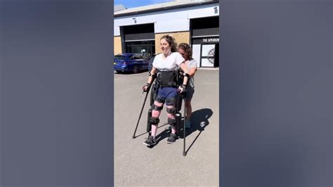 Quadriplegic Walking Outside With The Rewalk Robotics Exoskeleton Youtube