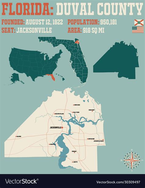 Map Duval County In Florida Royalty Free Vector Image