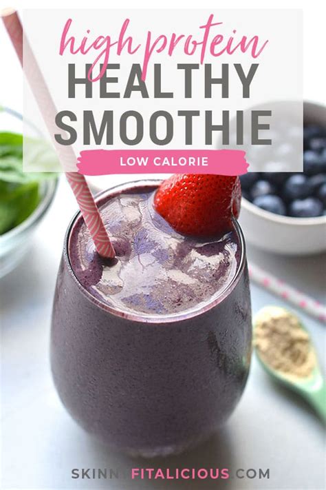 These ten 1000 calorie smoothie recipes are a powerful addition to a high calorie muscle building diet. Healthy High Protein Smoothie {Low Calorie, GF} - Skinny Fitalicious®