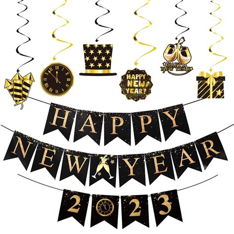 big glitter happy new year banner 2023 new years eve banner for happy new year decorations