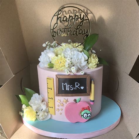 Teacher Birthday Cake Acrylic Cake Topper Fresh Flowers Teacher