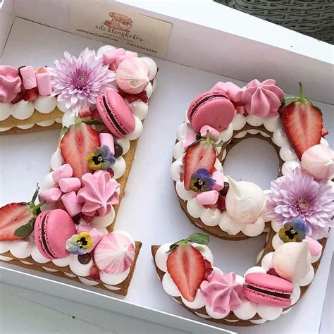 Pink Fruity Floral Macaroons Number Birthday Cake Number Birthday