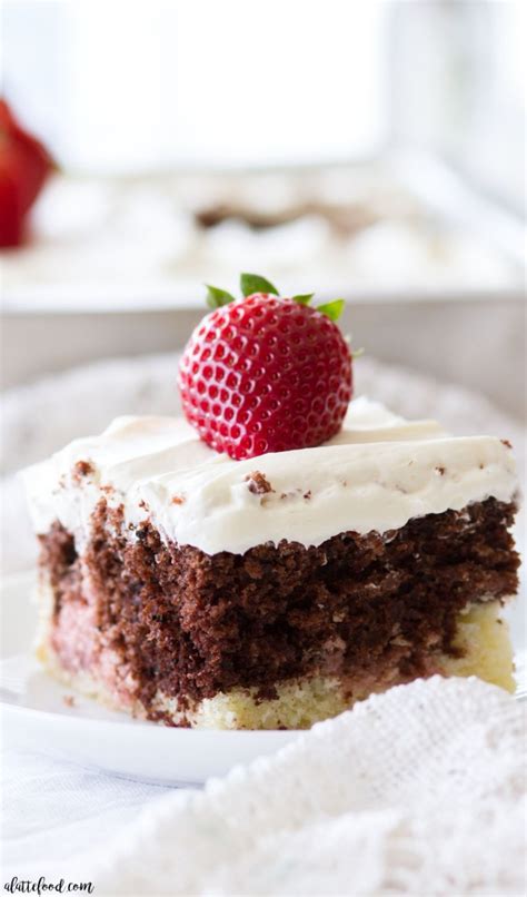 Neapolitan Sheet Cake With Whipped Cream Cheese Frosting A Latte Food