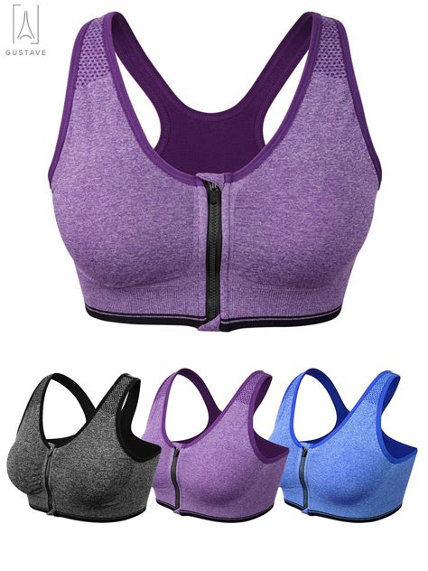 Gustave Gustavedesign Womens Zip Front Close Sports Bra Seamless Wirefree Padded Racerback