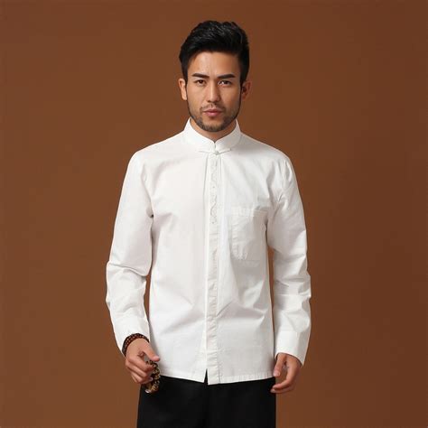 High Quality White Traditional Chinese Mens Cotton Kung Fu Shirt Tang